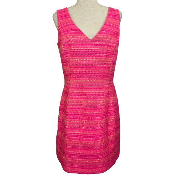 LILLY PULITZER LAIDLEY NEON PINK METALLIC BOUCLE SLEEVELESS DRESS SZ 10 - Picture 2 of 8